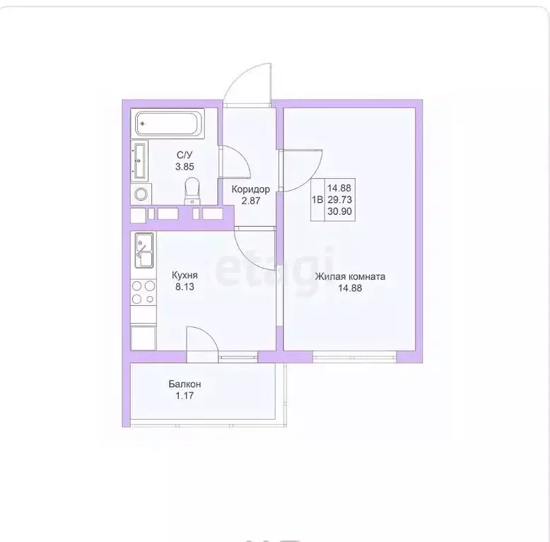1-к кв. Татарстан, Казань ул. Александра Курынова, 5к2 (29.6 м) - Фото 2