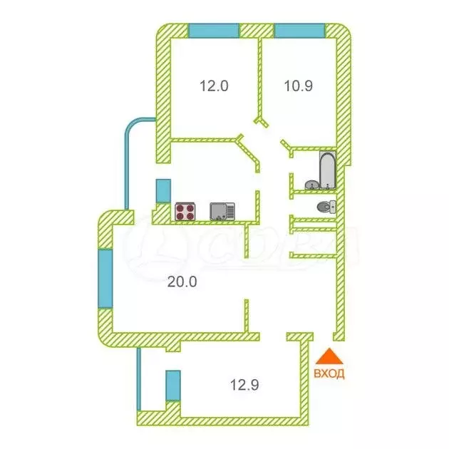 4-комнатная квартира: Тюмень, Широтная улица, 19А (89.9 м) - Фото 2