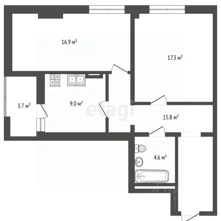 2-к кв. Крым, Симферополь ул. Трубаченко, 21 (67.3 м) - Фото 1