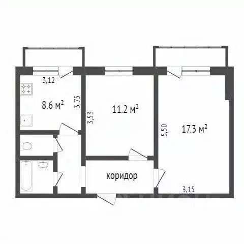 2-к кв. Белгородская область, Белгород бул. Юности, 41 (50.8 м) - Фото 2