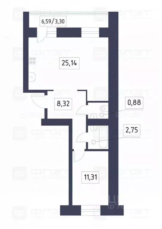 2-к кв. Татарстан, Казань ул. Азата Аббасова, 3 (49.6 м) - Фото 1