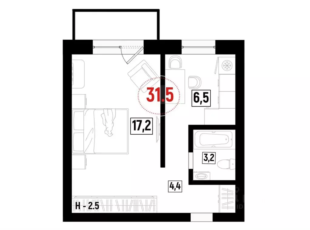 1-к кв. Иркутская область, Иркутск бул. Рябикова, 42 (31.5 м) - Фото 1