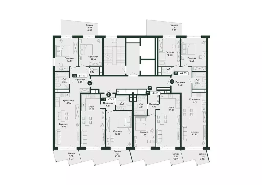 3-комнатная квартира: Алушта, ЖК Парковая Резиденция (64.85 м) - Фото 1