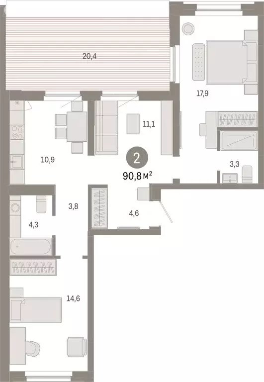 2-комнатная квартира: Тюмень, Мысовская улица, 26к2 (90.81 м) - Фото 1