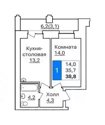 1-к кв. Амурская область, Благовещенск ул. Горького, 205 (38.8 м) - Фото 0