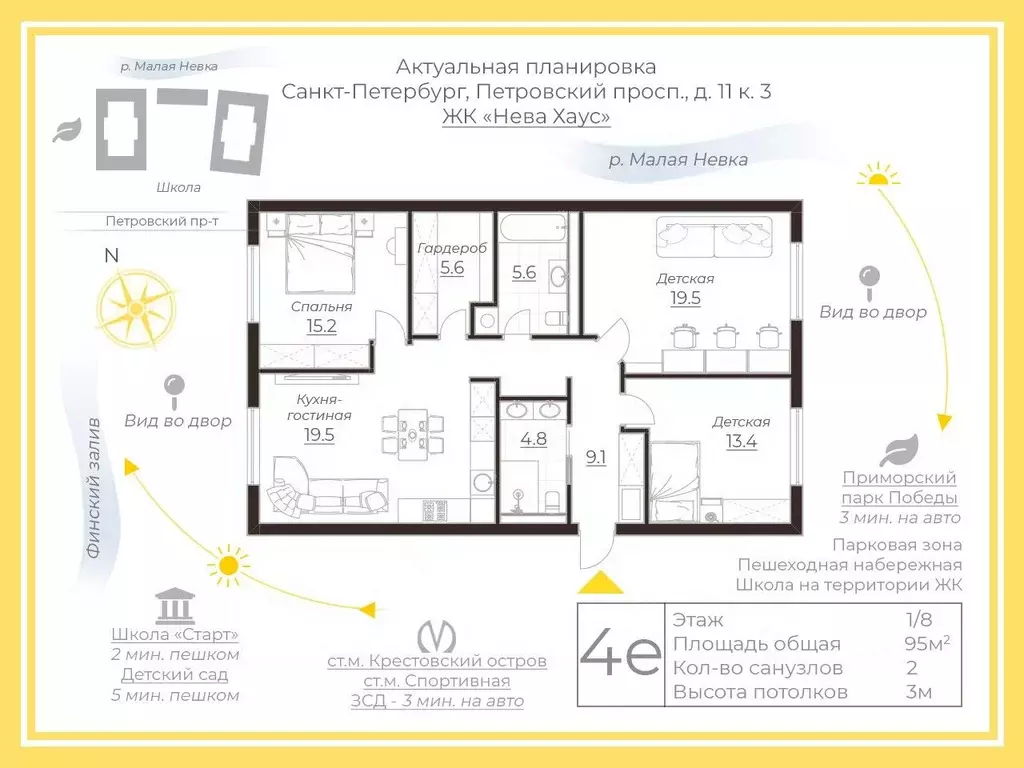 3-к кв. Санкт-Петербург Петровский просп., 11к3 (95.0 м) - Фото 2