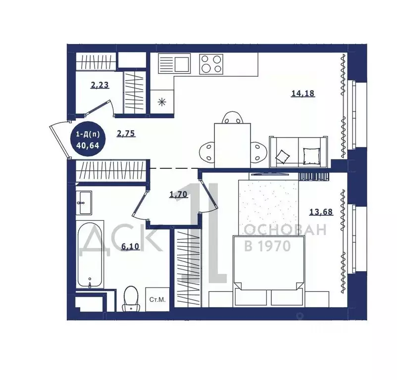1-к кв. Ханты-Мансийский АО, Сургут Высоковольтная ул., 6/2 (40.64 м) - Фото 1
