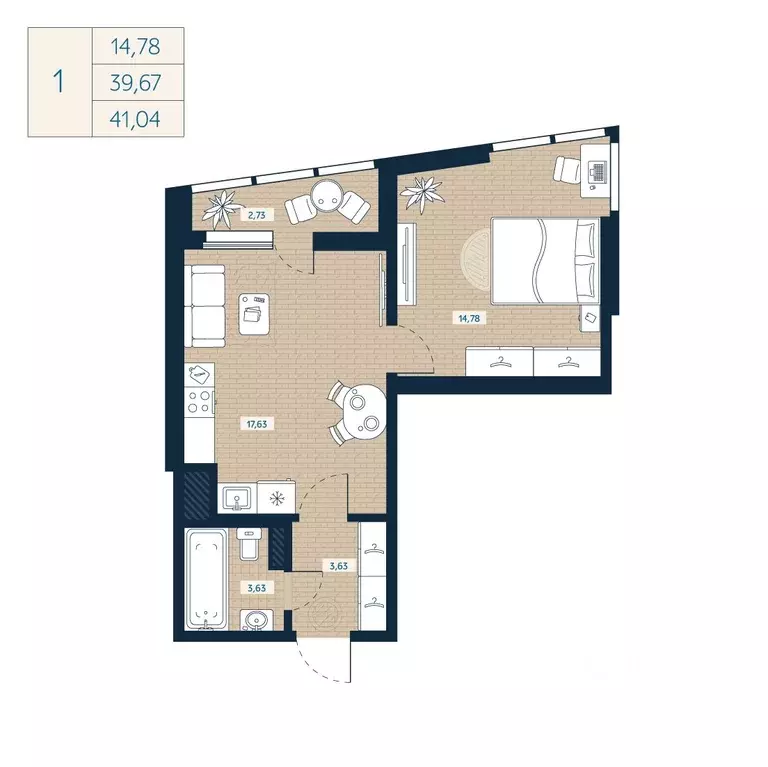 1-к кв. Санкт-Петербург ул. Седова, 89К3 (41.04 м) - Фото 0