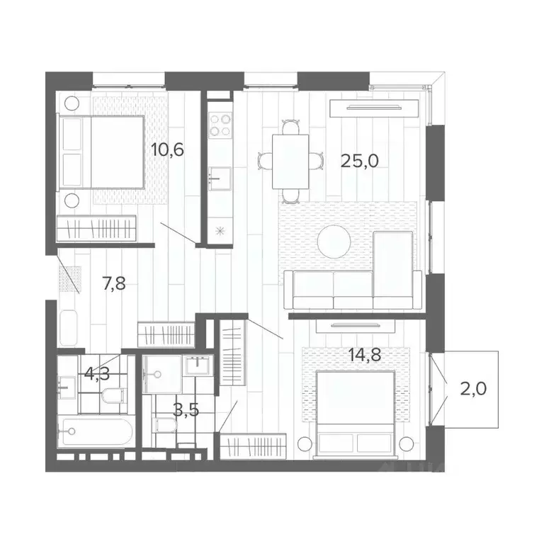 3-к кв. Алтайский край, Барнаул тракт Змеиногорский, 35Б (68.0 м) - Фото 0