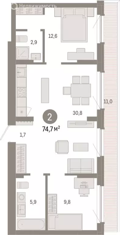 2-комнатная квартира: Новосибирск, квартал Лебедевский (74.7 м) - Фото 1