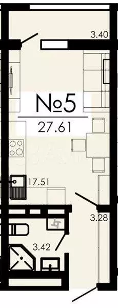Квартира-студия, 27,6 м, 3/13 эт. - Фото 1