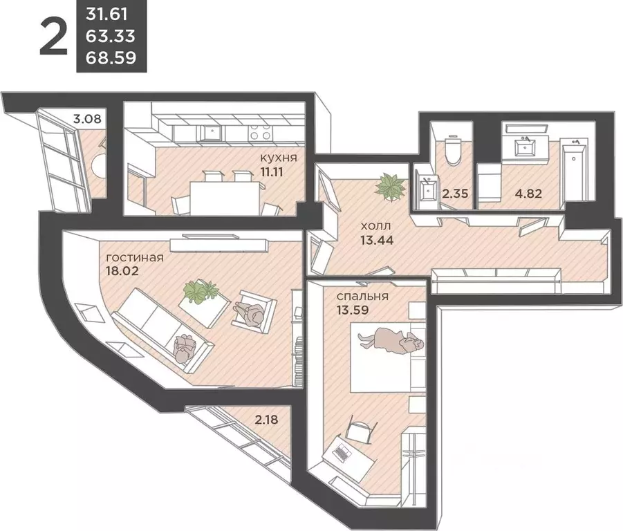 2-к кв. Калининградская область, Калининград ул. Гайдара, 92 (70.0 м) - Фото 1