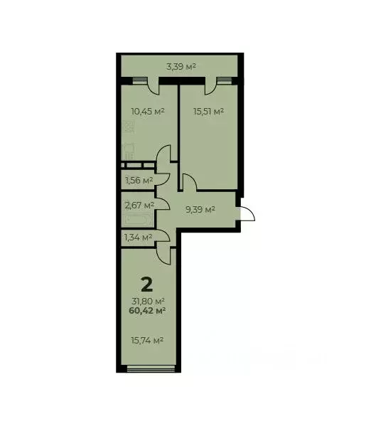 2-к кв. Пермский край, Пермь Байкальская ул., 7А (56.8 м) - Фото 1