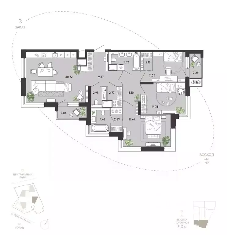 3-к кв. Тульская область, Тула Премьер Парк жилой комплекс (118.12 м) - Фото 1