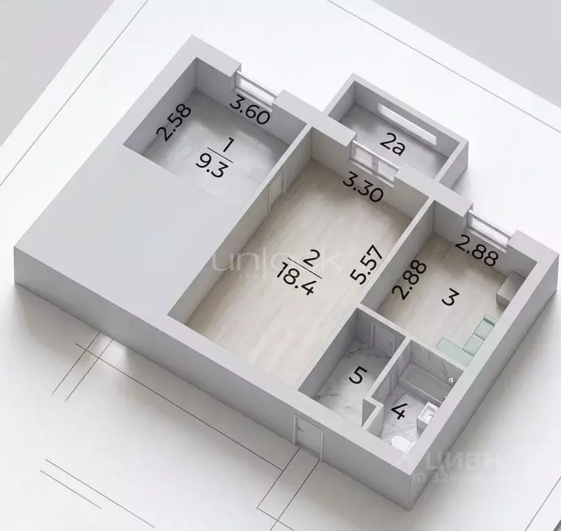 2-к кв. Москва 3-й Балтийский пер., 4К2 (43.3 м) - Фото 2