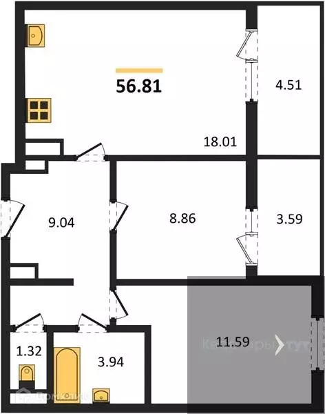 Продаётся 2-к квартира, 56.81 м - Фото 0