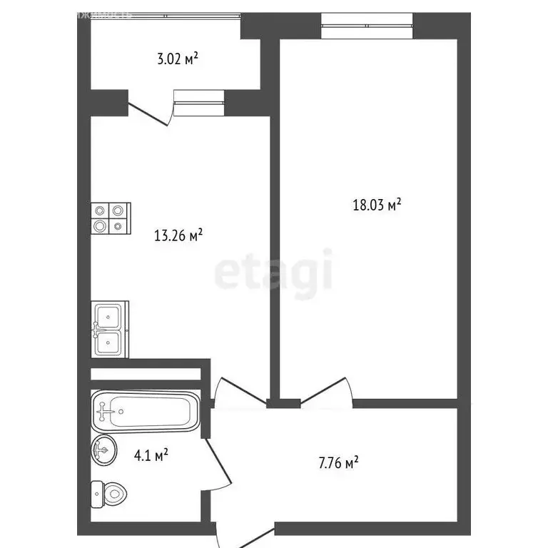 1-комнатная квартира: Мирное, улица Славы, 51к4 (43.1 м) - Фото 1