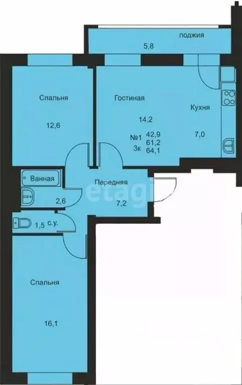 3-к кв. Кировская область, Киров ул. Современная, 13 (64.1 м) - Фото 0