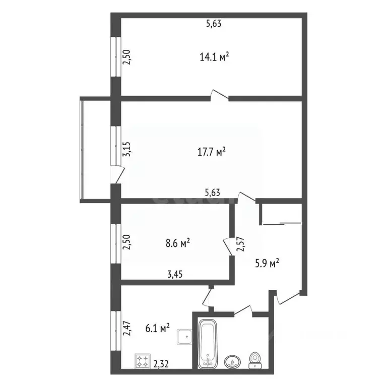 3-к кв. Амурская область, Благовещенск Пионерская ул., 3 (57.0 м) - Фото 1