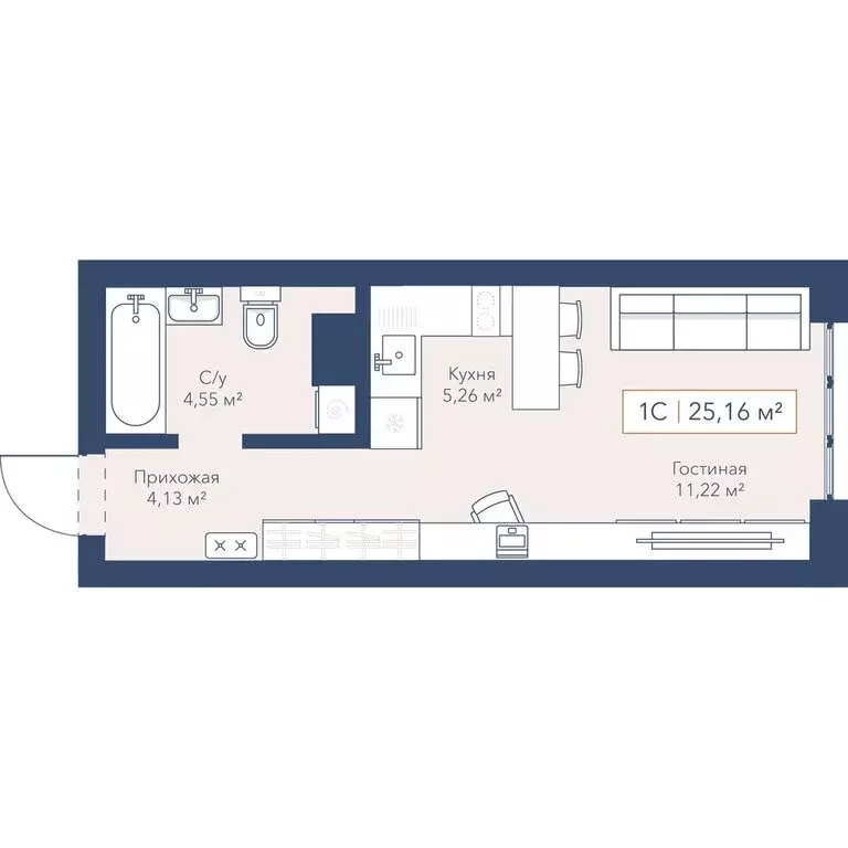 1-комнатная квартира: Новосибирск, улица Кирова, 115 (25.3 м) - Фото 1