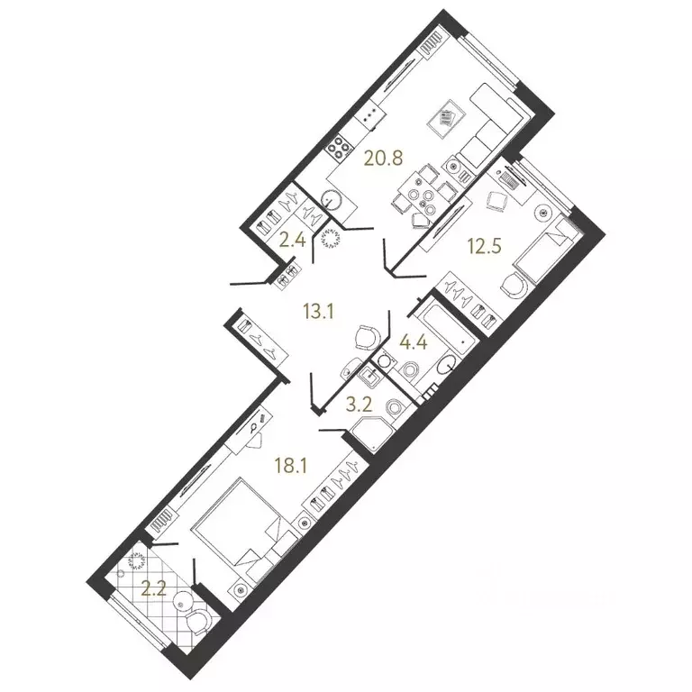 2-к кв. Санкт-Петербург Миргородская ул., 1 (74.5 м) - Фото 0