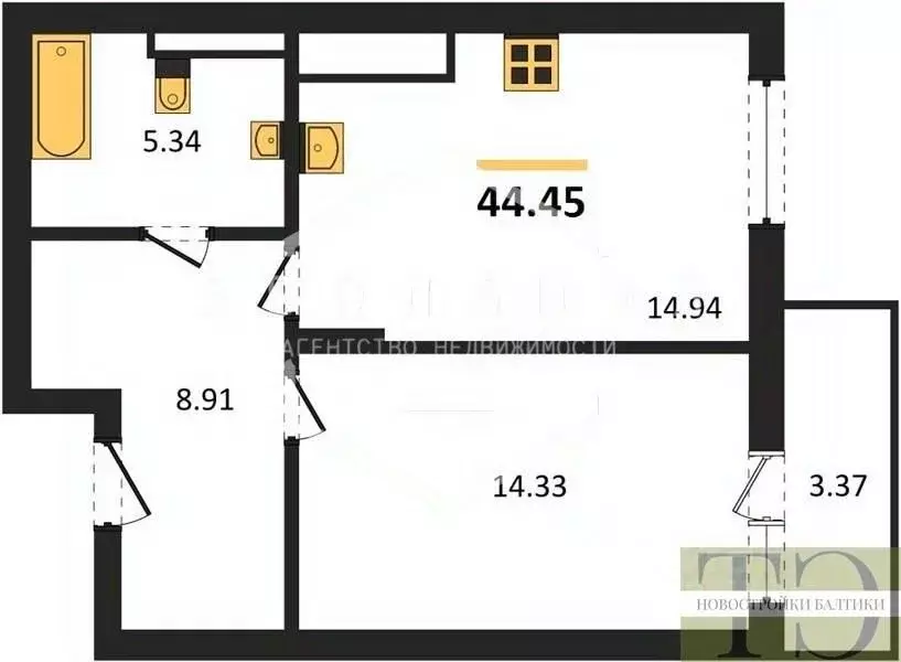 1-к кв. Калининградская область, Гурьевский муниципальный округ, пос. ... - Фото 0
