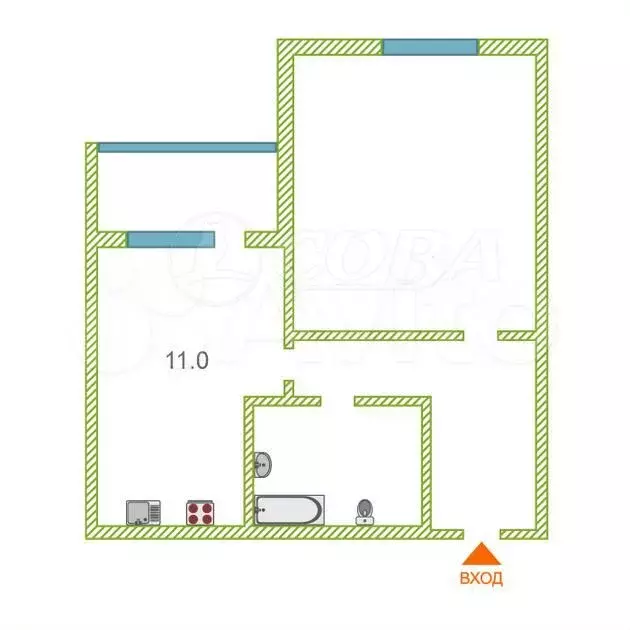 1-к. квартира, 40 м, 4/4 эт. - Фото 0