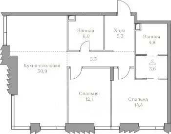 2-к кв. Москва Коллекция Лужники жилой комплекс (82.4 м) - Фото 0