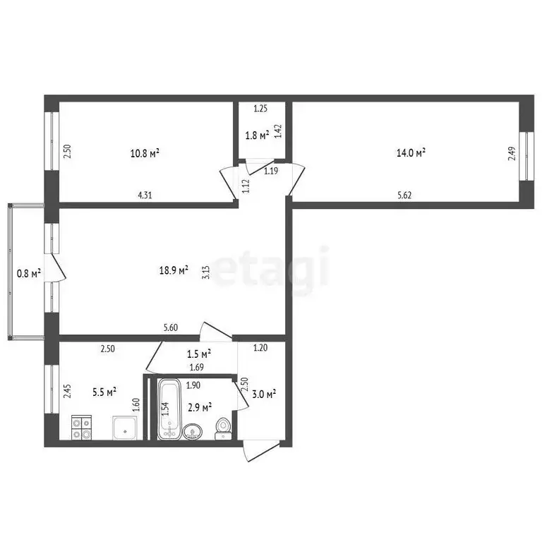 3-комнатная квартира: Калининград, улица Рокоссовского, 14 (59.2 м) - Фото 1