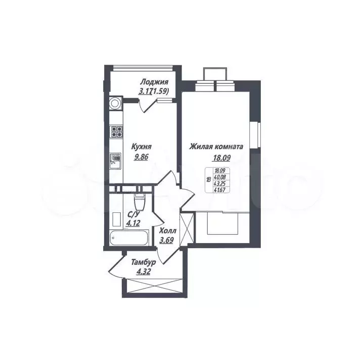 1-к. квартира, 41 м, 8/8 эт. - Фото 0