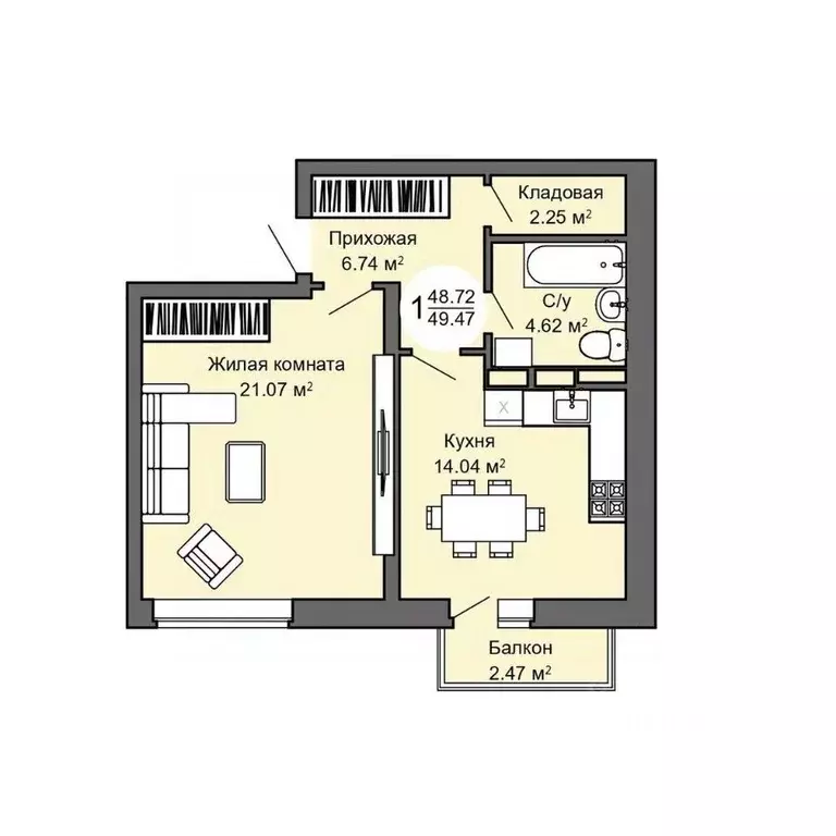1-к кв. Орловская область, Орел Межквартальная ул., 3 (49.4 м) - Фото 1