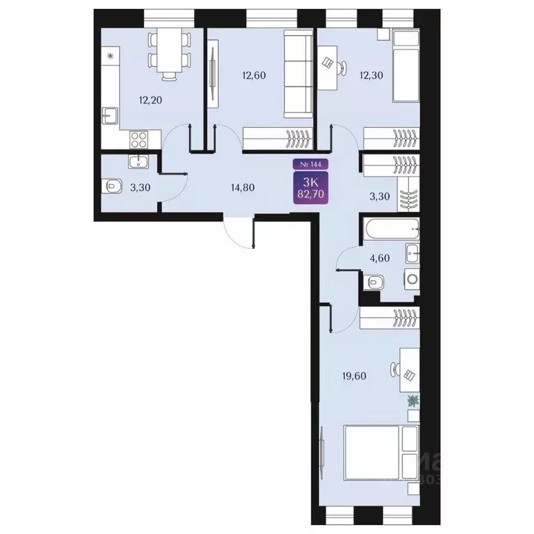 3-к кв. Омская область, Омск ул. 5-я Северная, 123 (82.7 м) - Фото 2
