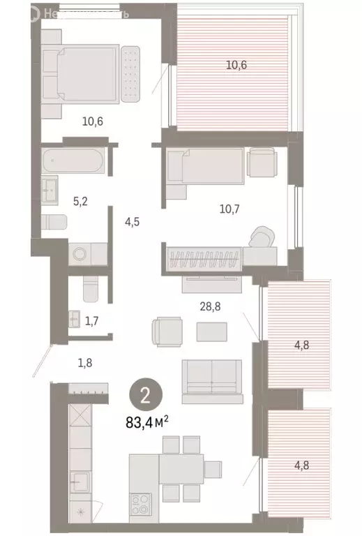 2-комнатная квартира: Новосибирский район, рабочий посёлок Краснообск, ... - Фото 2