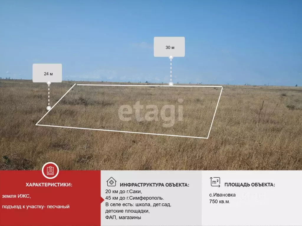 Участок в Крым, Сакский район, с. Ивановка ул. Амет-хана Султана (7.5 ... - Фото 1