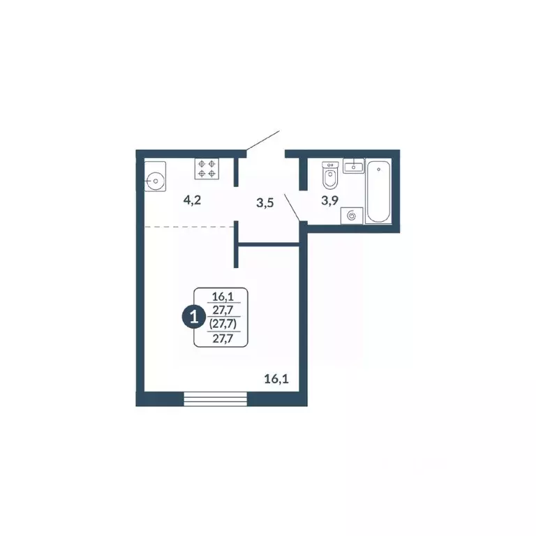 Студия Кировская область, Киров Скандинавия жилой комплекс (27.7 м) - Фото 1