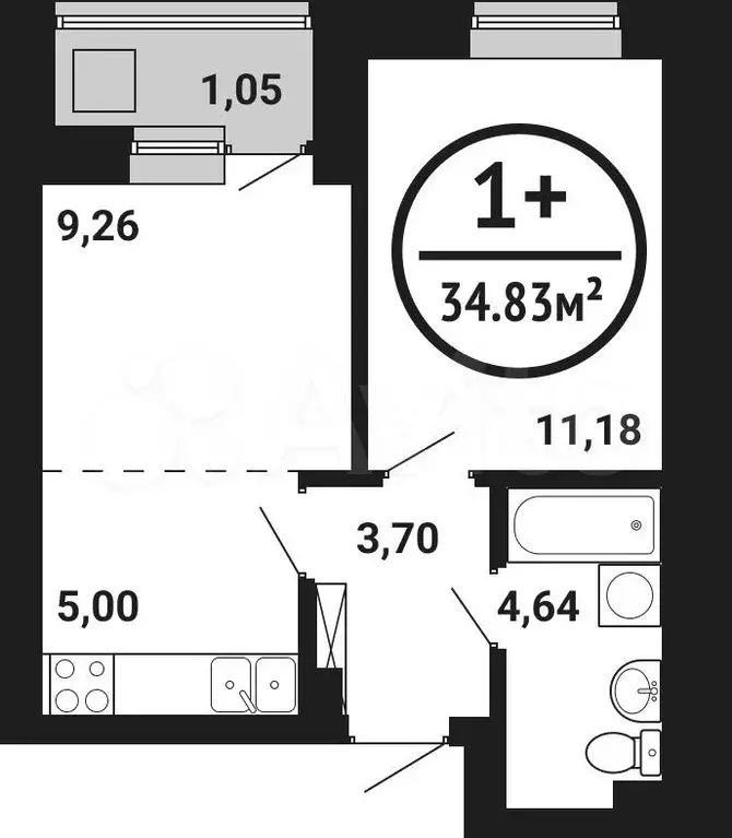 1-к. квартира, 34,8м, 7/8эт. - Фото 0