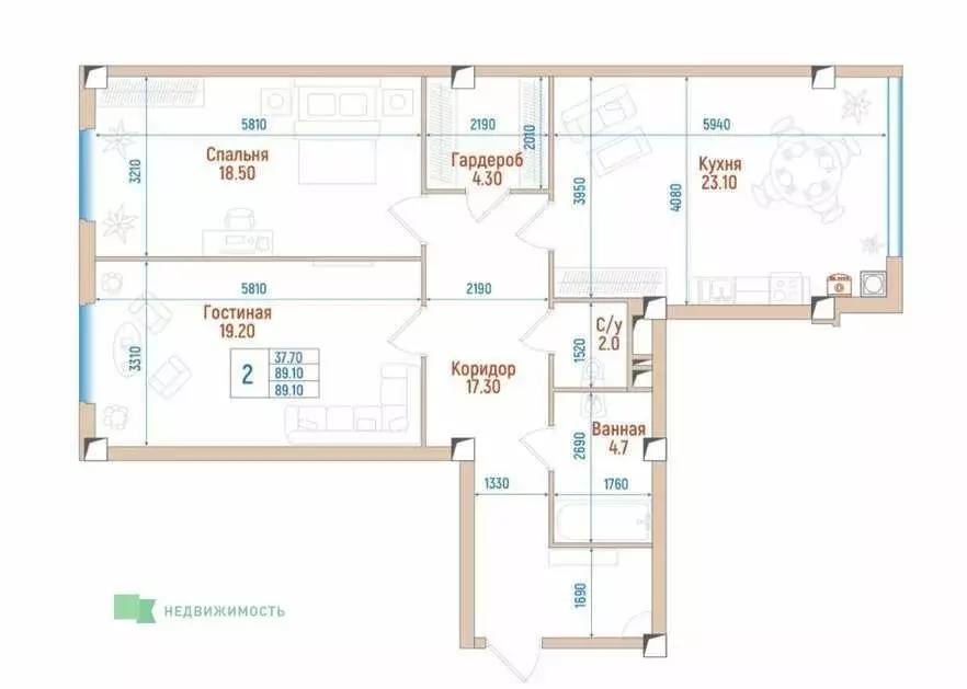 2-комнатная квартира: Ставрополь, улица 45-я Параллель, 87 (89.1 м) - Фото 0