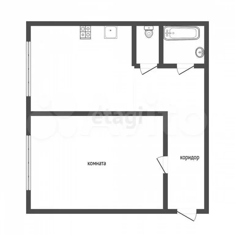 1-к. квартира, 33 м, 1/5 эт. - Фото 1