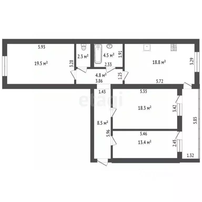 3-к кв. Ставропольский край, Пятигорск ул. Бунимовича (90.0 м) - Фото 2