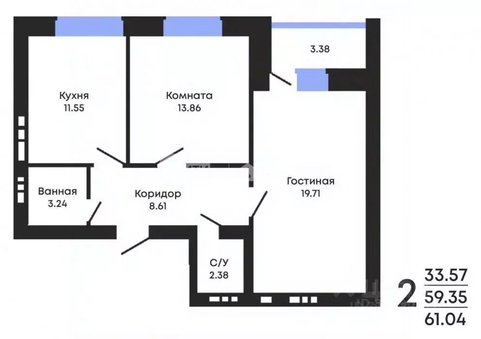 2-к кв. Воронежская область, Воронеж ул. Курчатова, 32 (59.3 м) - Фото 0