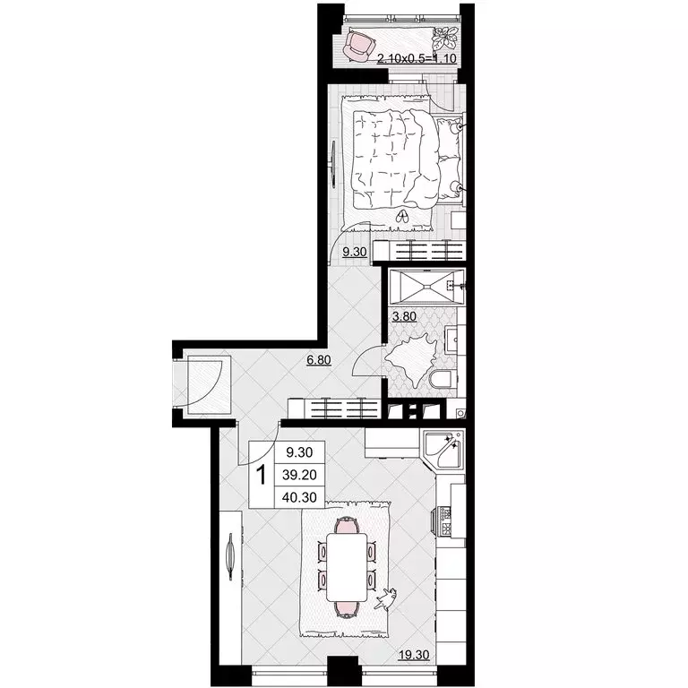 1-комнатная квартира: Анапа, жилой комплекс Командор (40.3 м) - Фото 0