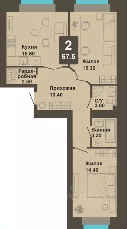 2-к кв. Чувашия, Чебоксары ул. И.П. Прокопьева (67.5 м) - Фото 1