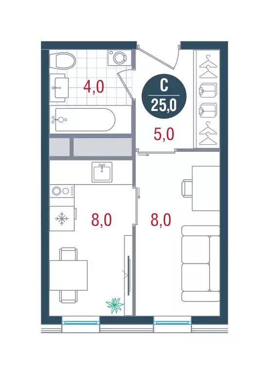 квартира-студия, 25 м - Фото 0