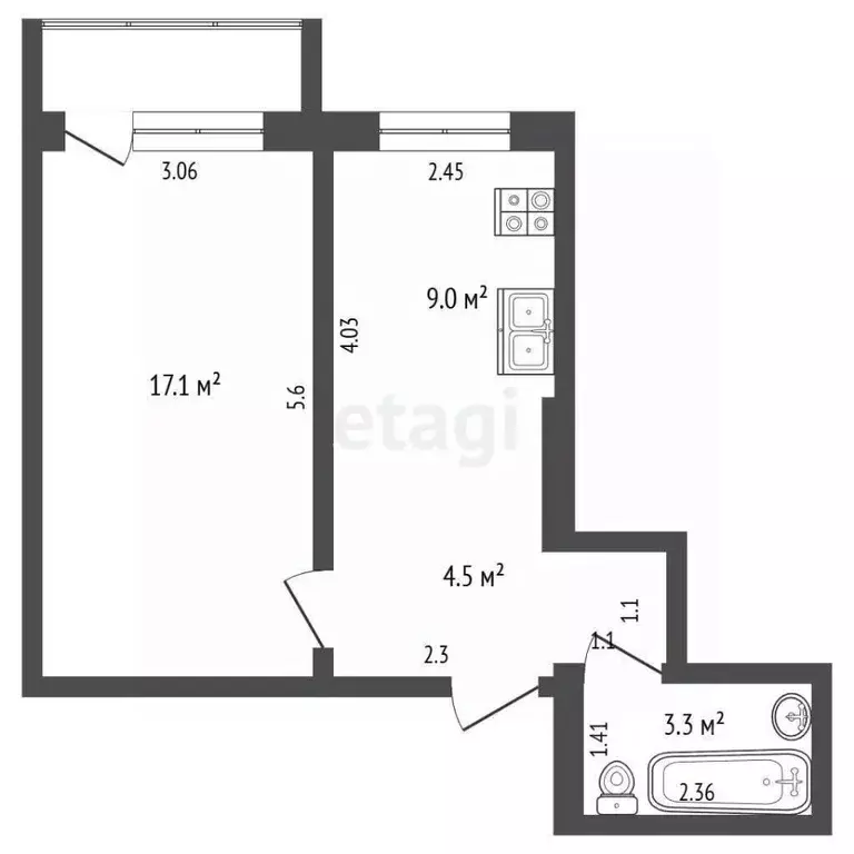 1-к кв. Саха (Якутия), Якутск Мерзлотная ул., 31 (34.8 м) - Фото 2