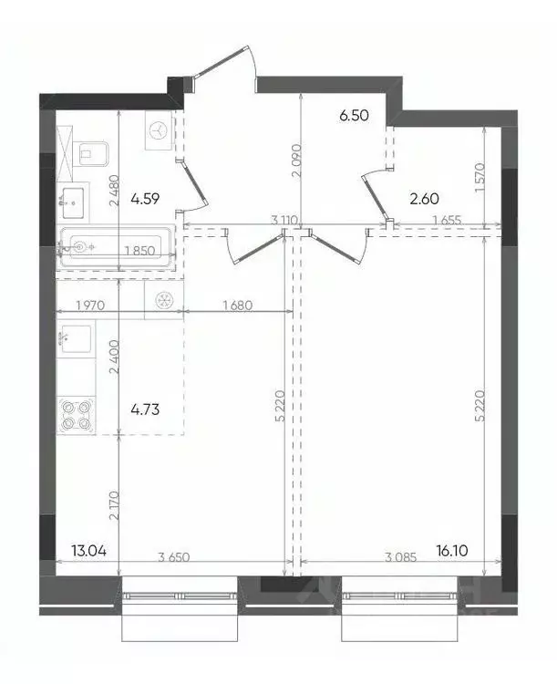 2-к кв. Татарстан, Казань Вознесенский Квартал жилой комплекс (47.56 ... - Фото 1