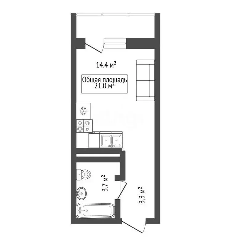 Квартира-студия: Новосибирск, Беловежская улица, 4/1 (21 м) - Фото 1