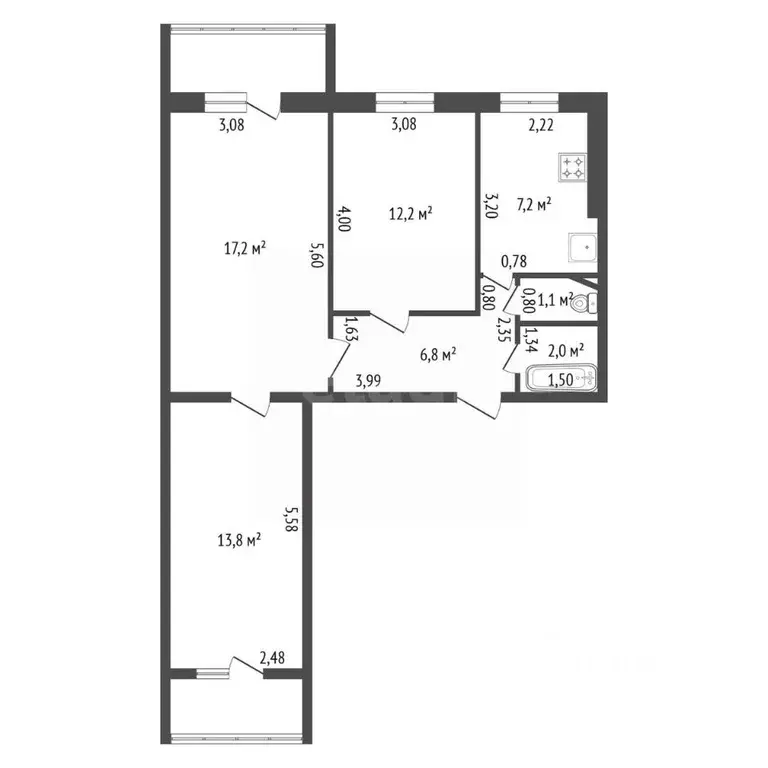 3-к кв. Башкортостан, Уфа Вологодская ул., 7 (60.3 м) - Фото 1