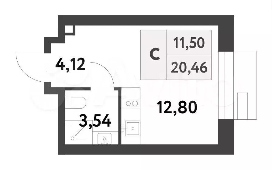 Квартира-студия, 20,5 м, 13/16 эт. - Фото 0