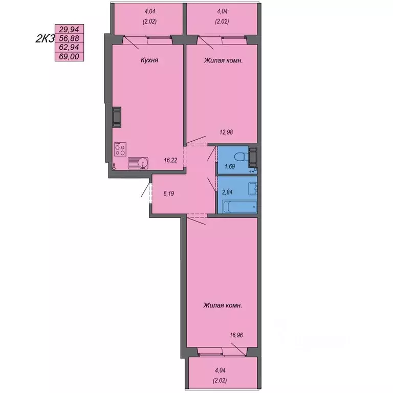 2-к кв. Хабаровский край, Хабаровск Совхозная ул., 73/1 (69.0 м) - Фото 1