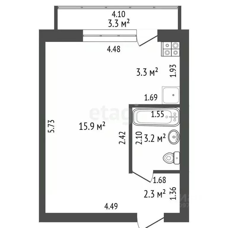 Студия Башкортостан, Стерлитамак ул. Тукаева, 14А (27.0 м) - Фото 1